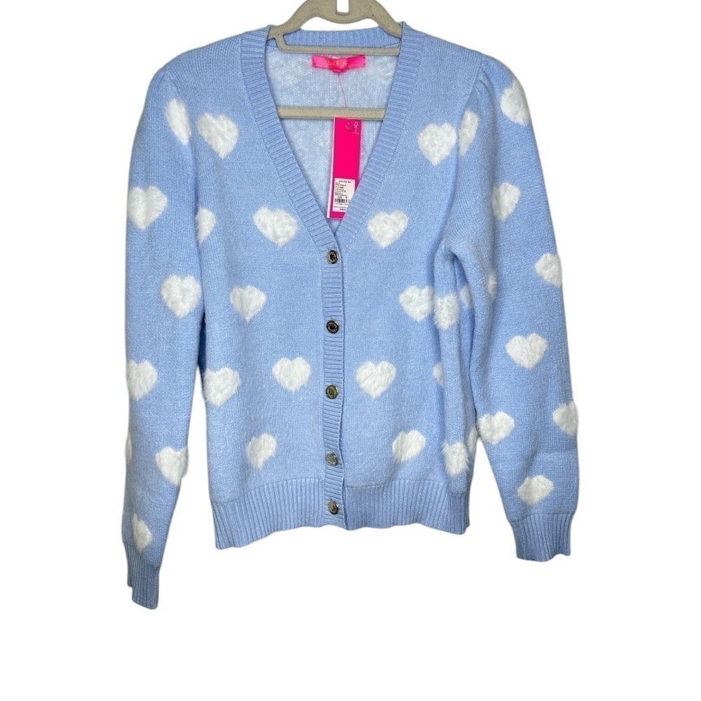 Lilly Pulitzer Heart Jacquard Sweater in Blue - Size Medium - Picture 2 of 6